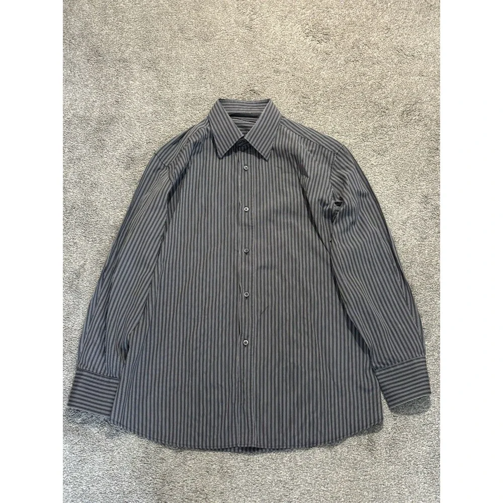 Gucci Button Down Shirt Mens 42 16.5 White Blue Striped Long Sleeve